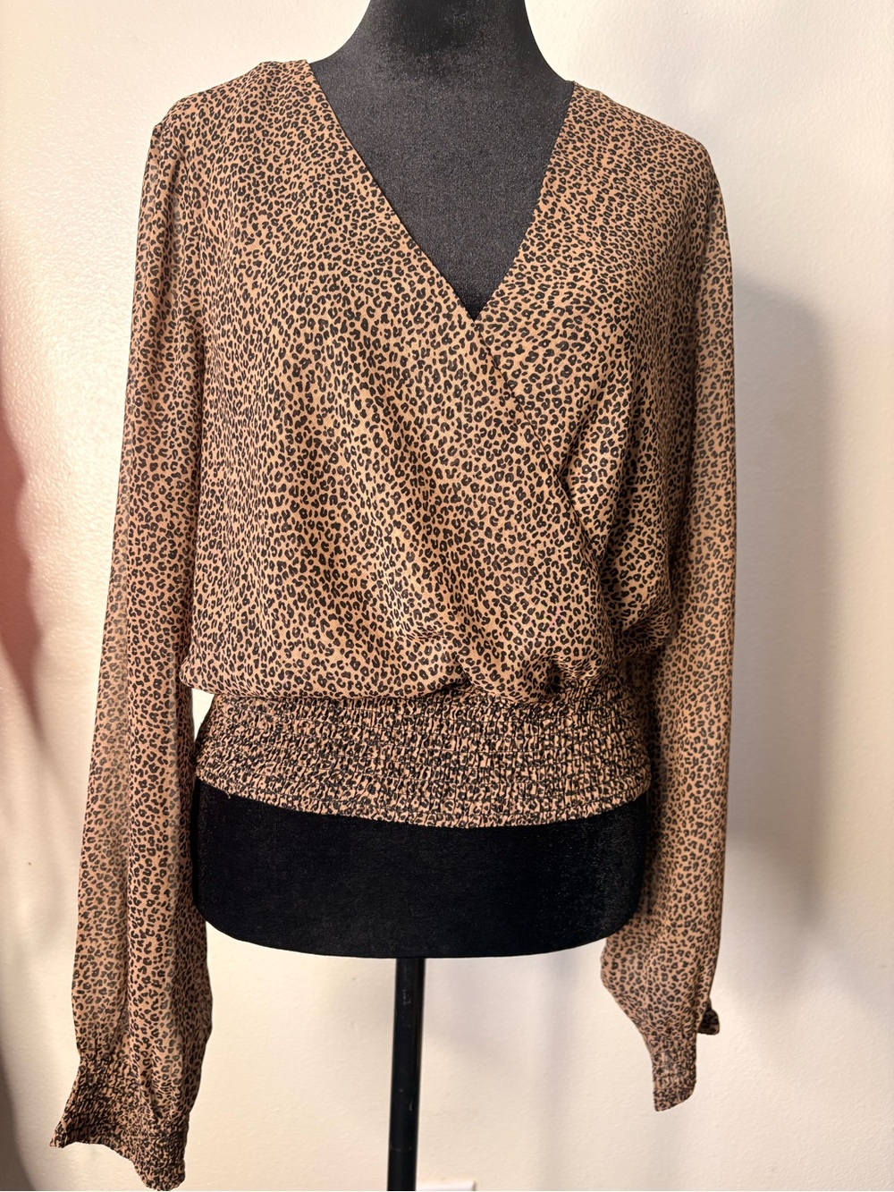 The Vintage Shop Tan Leopard Print Wrap Blouse size L
